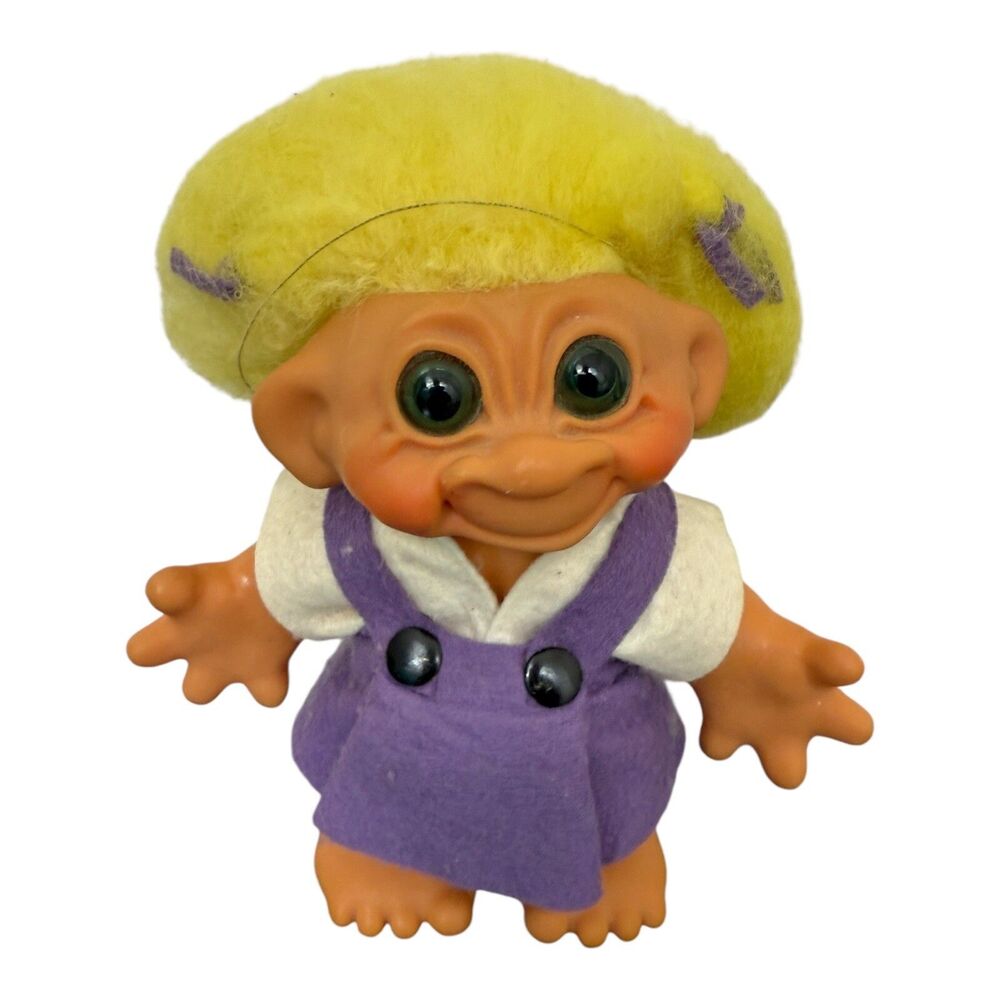 VTG 60s Troll Bank Doll Thomas Dam Yellow Hair Green Eyes Denmark 8" Height